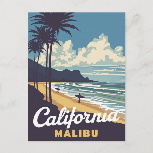Vintage California Malibu Beach Surfer Vykort (Framsida)