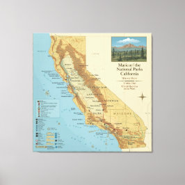 Vintage California National Parks Map Art Canvastryck