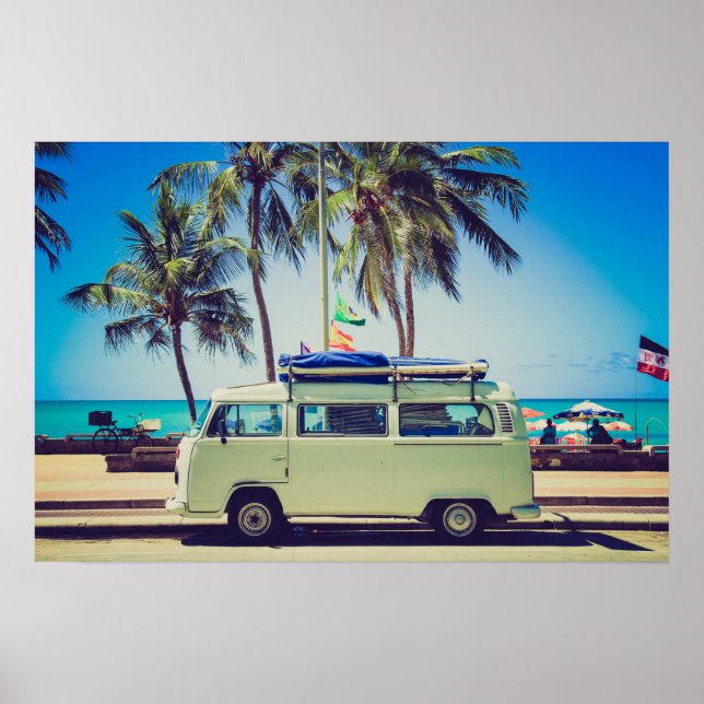 Vintage California Paradise Beach Camper Buss Poster (Framsidan)