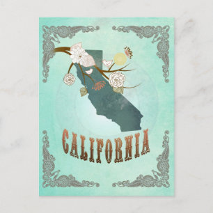 Vintage California State Karta - Turcos Blue Vykort