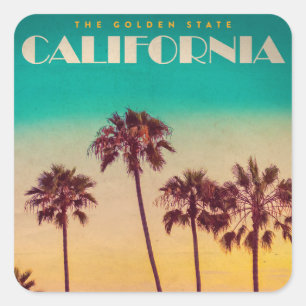 Vintage California Sunset Beach Fyrkantigt Klistermärke
