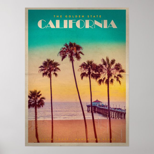 Vintage California Sunset Beach Poster (Framsidan)