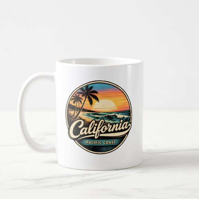 Vintage California Sunset - Retro 80s Surf Kaffemugg (Vänster)
