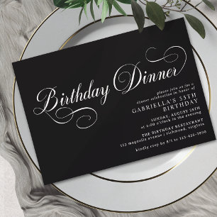 Vintage Calligraphy Elegant Black Birthday Midday Inbjudningar