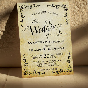 Vintage Calligraphy Faux Parchment Elegant bröllop Inbjudningar