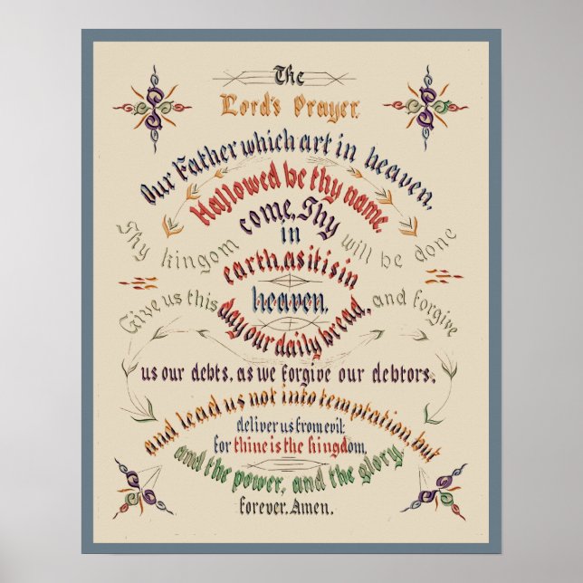 Vintage Calligraphy Lords Prayer 1889 Poster (Framsidan)