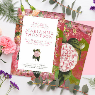 Vintage Camellia Blommigt 65e Birthday Brunch Inbjudningar