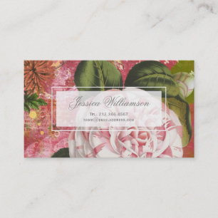 Vintage Camellia Blommigt Collage Visitkort