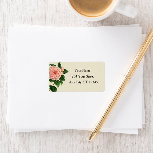 Vintage Camellia Botanical Adressetikett (Insitu)