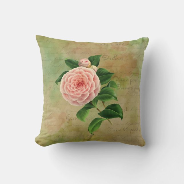 Vintage Camellia Fransk Botanical Kudde (Framsida)