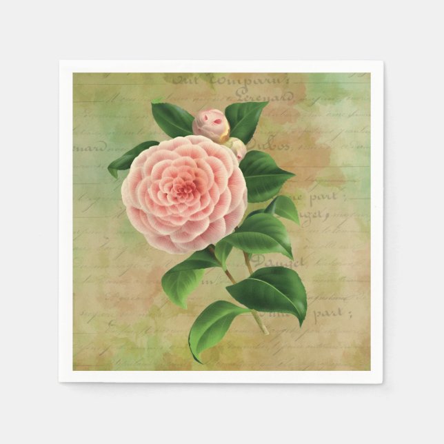 Vintage Camellia Fransk Botanical Pappersservett (Framsidan)