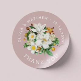 Vintage camellia. Tack för blek rosa bröllop Runt Klistermärke