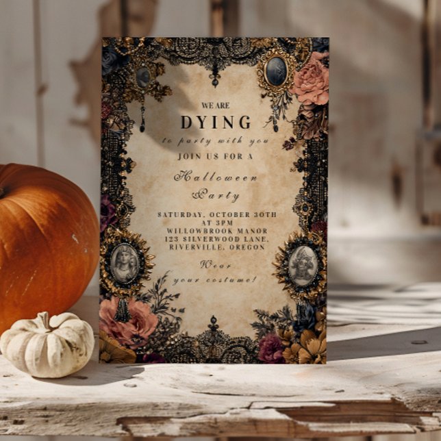 Vintage Cameo Gotisk Halloween Inbjudningar (Skapare uppladdad)