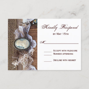 Vintage Cameo Nyckel Burlap Wood Bröllop OSA Card Kort
