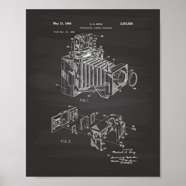 Vintage Camera 1966 Patent Art - Chalkboard Poster (Framsidan)
