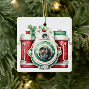 Vintage Camera-julfoto Julgransprydnad Keramik