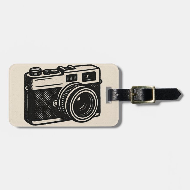 Vintage Camera Luggage Tag - Retro Photography Tra Bagagebricka (Horisontell Framsida)