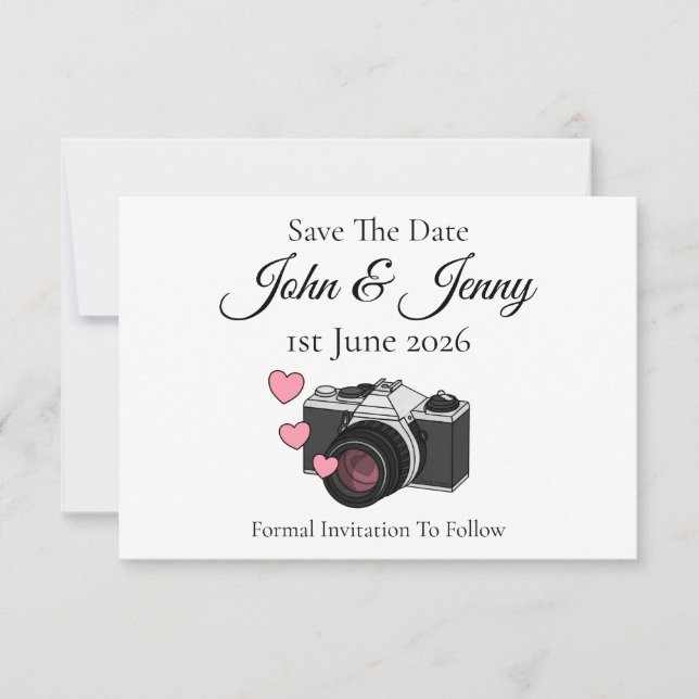 Vintage Camera Photographer Bröllop spara datum (Framsida)