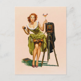 Vintage Camera Pinup-flicka Vykort