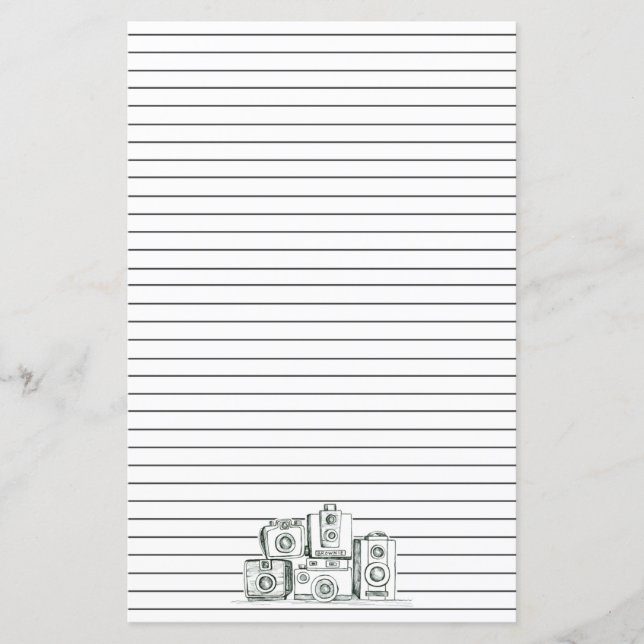 Vintage Cameras Black Led Brev Stationery (Framsida)
