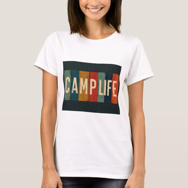 Vintage Camp Life Typography T Shirt (Framsida)