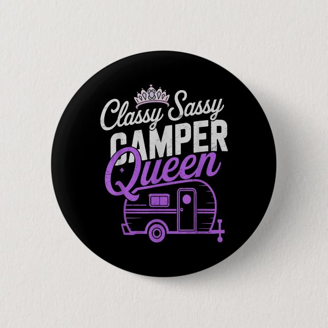 Vintage Camper Drottning Sassy Husbil Vibes Campin Knapp (Framsida)