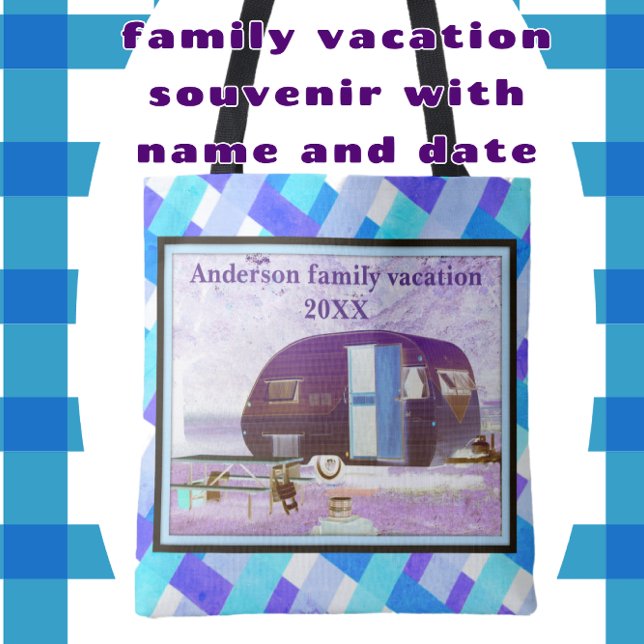 Vintage Camper Family Vacation Äventyr Tygkasse (Vintage Camper Family Vacation Tote Bag with Name and Date. Color and Style Choices.)