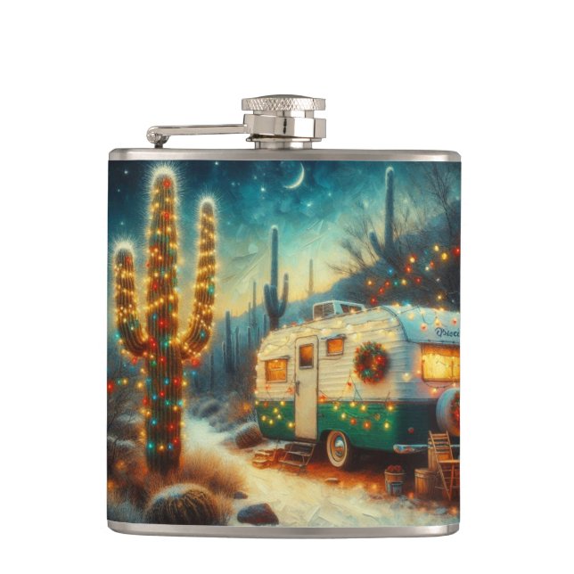 Vintage Camper jul i Desert Saguaro Cactus Fickplunta (Framsidan)