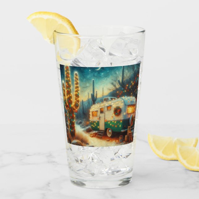 Vintage Camper jul i Desert Saguaro Cactus Glaskopp (Framsida Ice)
