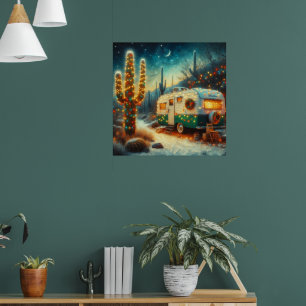 Vintage Camper jul i Desert Saguaro Cactus Poster