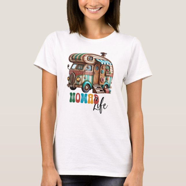 Vintage Camper Nomad Life T Shirt (Framsida)