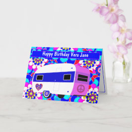 Vintage Camper och Mod Flowers Grattis på födelsed Kort