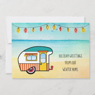 Vintage Camper on Beach Winter Home Ny adress Meddelande