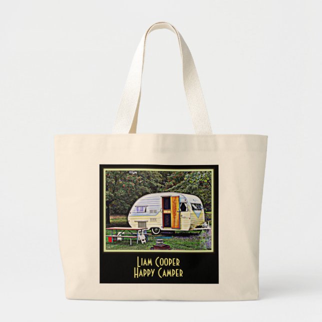 Vintage Camper Tote Jumbo Tygkasse (Framsidan)