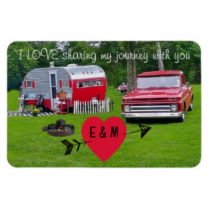 Vintage Camper Trailer och Lastbil Valentindagen Magnet