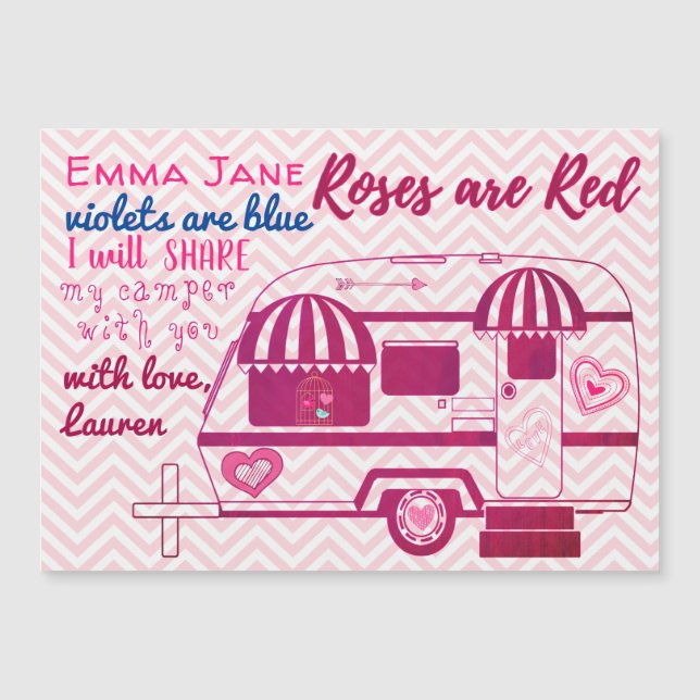 Vintage Camper Valentine Day Magnetic Card (Framsida)
