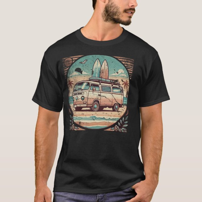 Vintage Camper Van Beach T Shirt (Framsida)