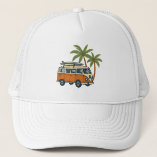 Vintage Camper Van & Handflatan Träd Surfa Hat Keps