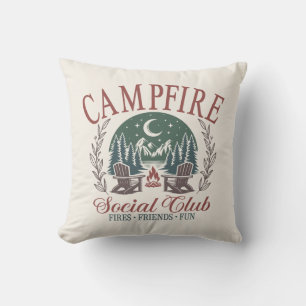Vintage Campfire Social Club Vänner Natur Kudde