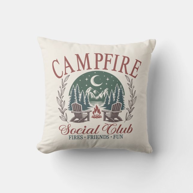 Vintage Campfire Social Klubb  Friends Nature Kudde (Framsida)