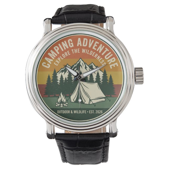 Vintage Camping Adventure Retro Mountain Armbandsur (Framsida)