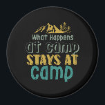 Vintage Camping Hiking Quote What Happart at Camp Magnet<br><div class="desc">Vad som händer vid Camp Stays på Camp Camping Varutése för dem som kärlek campar resa, sover i tält, har vild äventyr och gör utomhusaktiviteter som fiske, vandring och djungeltrekking. Visa hur mycket du njuter av naturen med den här fantastisk-varan. Perfekt för far och son-campare, lägerrådgivare, de som kärlek går...</div>