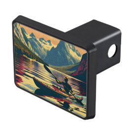 Vintage Camping Scene Man Kayaking Dragkroksskydd