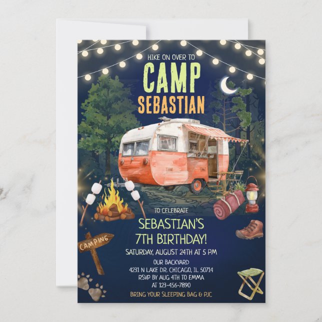 Vintage Campingvagn Födelsedagsfest Inbjudningar (Framsida)