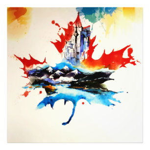Vintage Canada Maple Löv Travel Kärlek Watercolor Fototryck