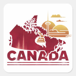 Vintage Canada Travel Land Karta Maple Löv Fyrkantigt Klistermärke