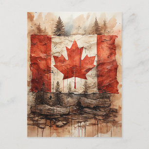 Vintage Canadian Flagga Vykort
