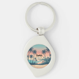 Vintage Cancun 2026 Tropisk Strand Solnedgång Swirl Silverfärgad Nyckelring