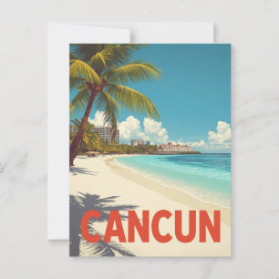 Vintage Cancun Mexico Beach Travel Vykort