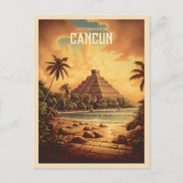 Vintage Cancun Mexico Mayan Ruins Beach Travel Vykort